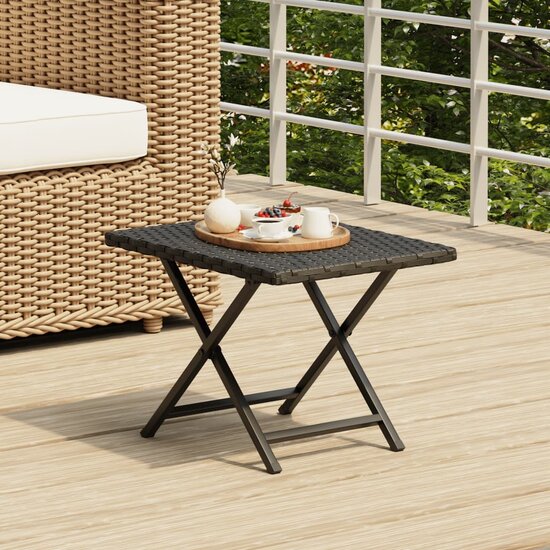 Tuintafel Inklapbaar 45X35X32 Cm Poly Rattan Zwart