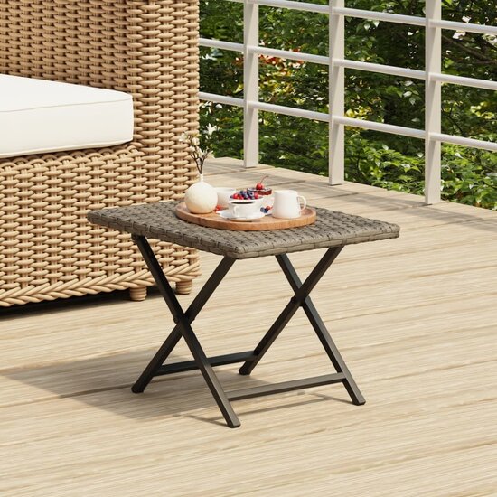 Tafel Tanya Inklapbaar 45X35X32 Cm Poly Rattan Grijs