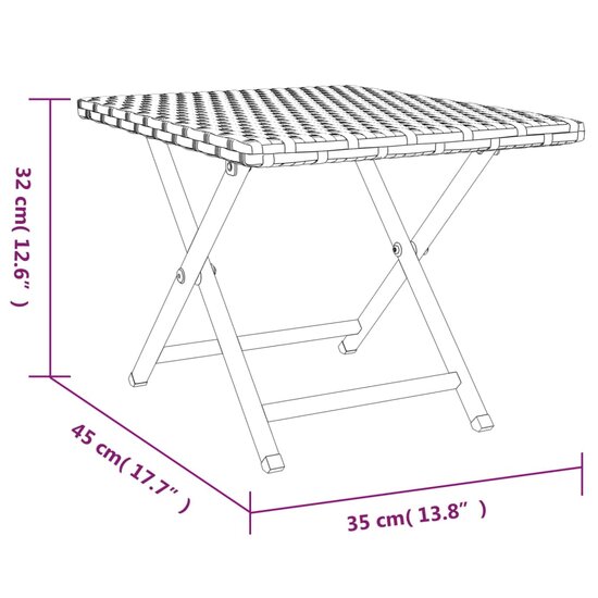 Tafel Tanya Inklapbaar 45X35X32 Cm Poly Rattan Grijs