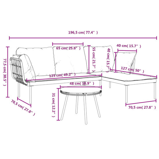 3-Delige Loungeset Hinke Met Kussens Poly Rattan Beige