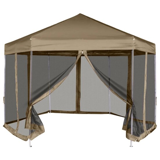 Partytent Met Wanden Zeshoekig 3,6X3,1 M Taupe 220 G/M&sup2;