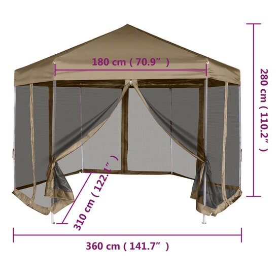 Partytent Met Wanden Zeshoekig 3,6X3,1 M Taupe 220 G/M&sup2;