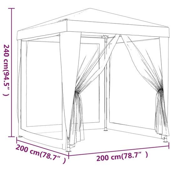 Partytent Met 4 Mesh Zijwanden 2X2 M Wit