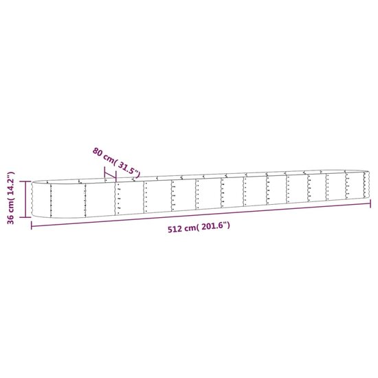 Plantenbak 512X80X36 Cm Gepoedercoat Staal Zilverkleurig