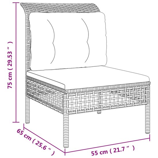 5-Delige Loungeset Burman Met Kussens Poly Rattan Grijs