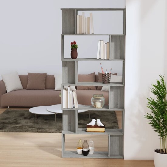 Boekenkast Roomdivider 80X24X192 Cm Bewerkt Hout Grijs