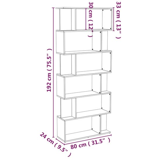 Boekenkast Roomdivider 80X24X192 Cm Bewerkt Hout Grijs