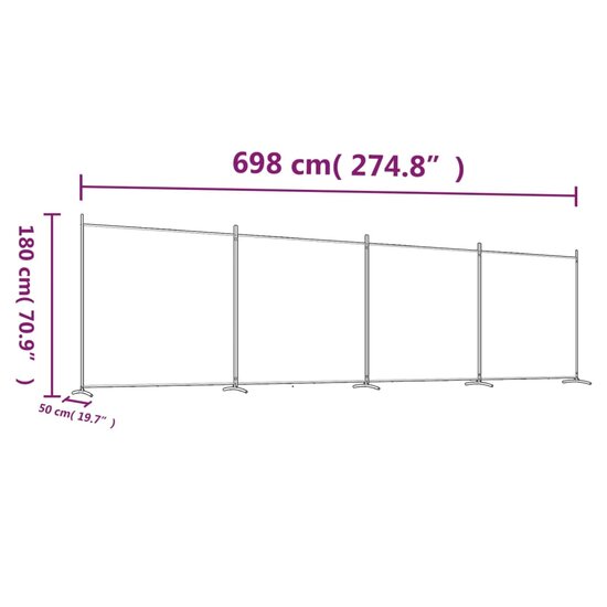 Kamerscherm Met 4 Panelen 698X180 Cm Stof Zwart