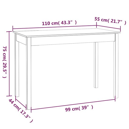 Eettafel Abel 110X55X75 Cm Massief Grenenhout Wit