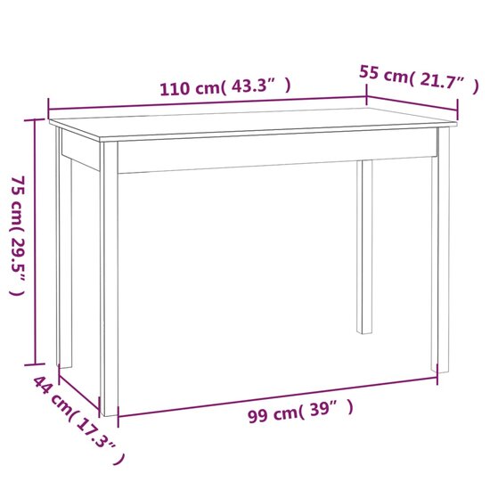 Eettafel Abel 110X55X75 Cm Massief Grenenhout Zwart