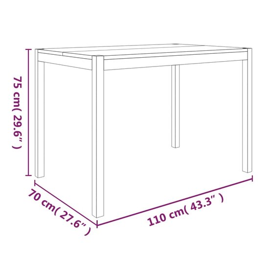 Eettafel Plesman 110X70X75 Cm Massief Acaciahout