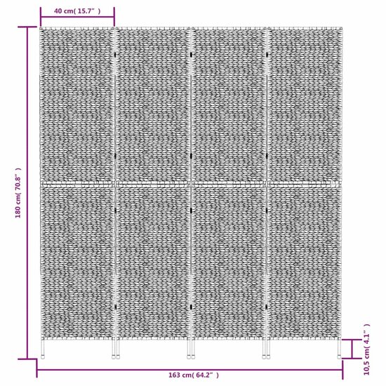 Kamerscherm Bandung 4-delig 163X180 Cm Waterhyacint Lichtbruin