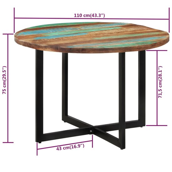 Eettafel Roemer rond  110X75 Cm Massief Gerecycled Hout