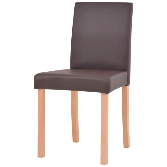 Eethoek Annet  6 stoelen kunstleer bruin met eiken tafel 