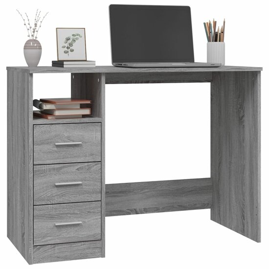 Bureau Met 3 Lades 102X50X76 Cm Hout Grijs