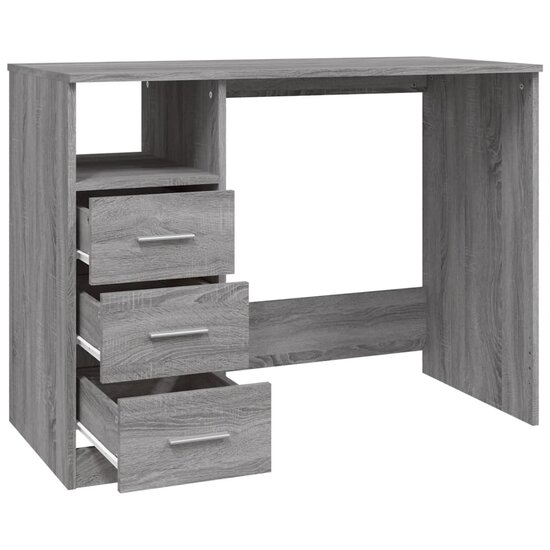 Bureau Met 3 Lades 102X50X76 Cm Hout Grijs