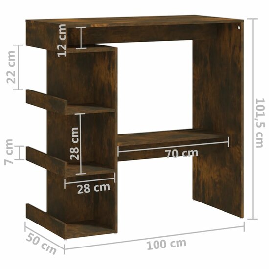 Bartafel Met Opbergvak 100X50X101,5 Cm Gerookt Eiken