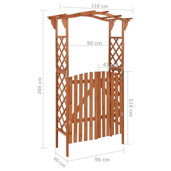 Pergola Met Poort 116X40X204 Cm Massief Vurenhout Grijs Bruin