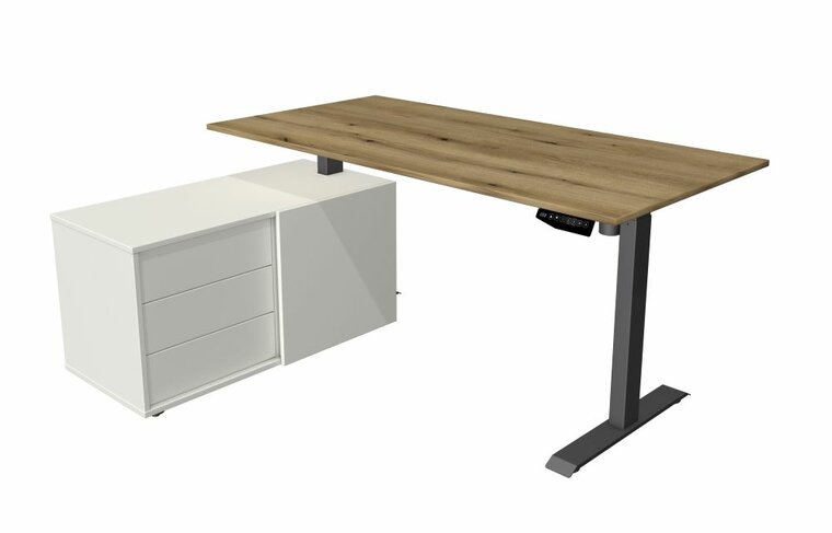 Kerkmann - Zit sta bureau Move-1 160x80cm eiken met antraciet poten en archiefkast