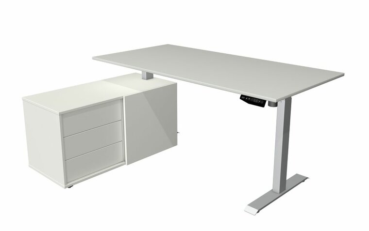 Kerkmann - Zit sta bureau Move-1 160x80cm lichtgrijs met zilver poten en archiefkast