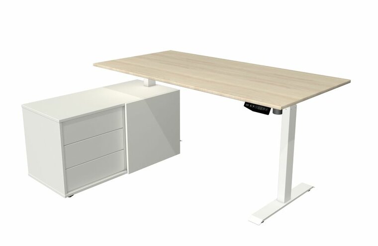 Kerkmann - Zit sta bureau Move-1 160x80cm naturel met witte poten en archiefkast