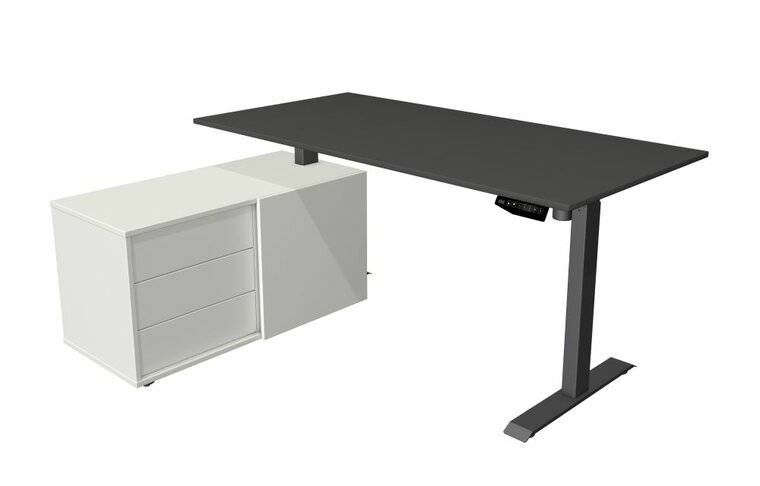 Kerkmann - Zit sta bureau Move-1 160x80cm antraciet met antraciet poten en archiefkast