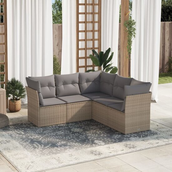 Loungeset Minstreel Met Kussens Poly Rattan Beige met grijs