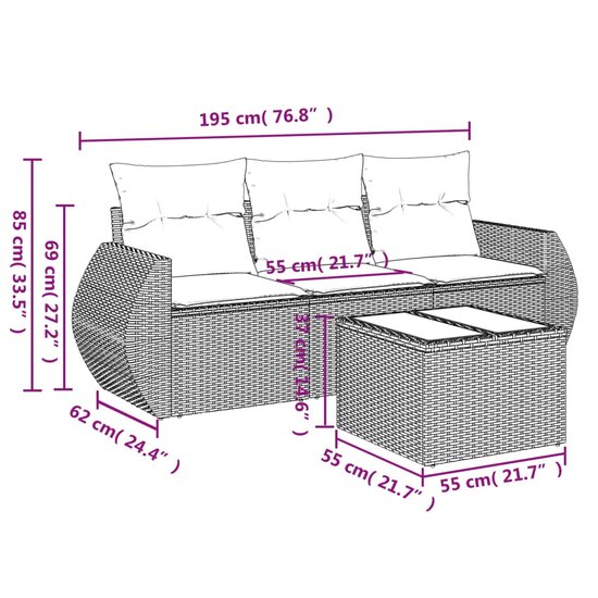 Loungeset Damian Met grijze Kussens Poly Rattan Beige