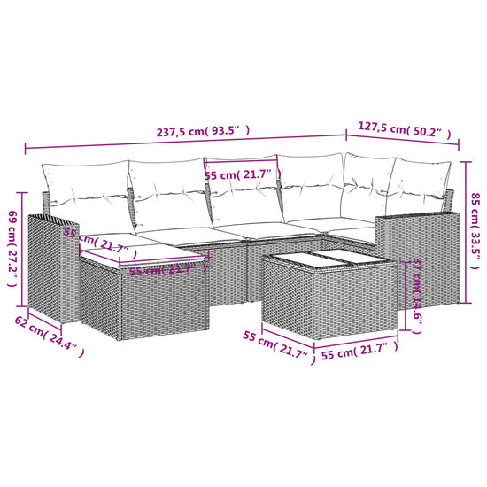 7-Delige Loungeset Roemer Met Kussens Poly Rattan Zwart