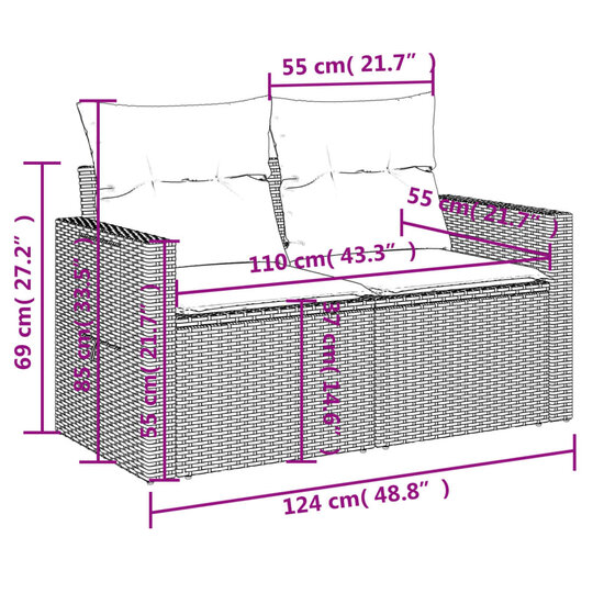 Tuinbank Harald 2-Zits Met Kussens Poly Rattan Grijs