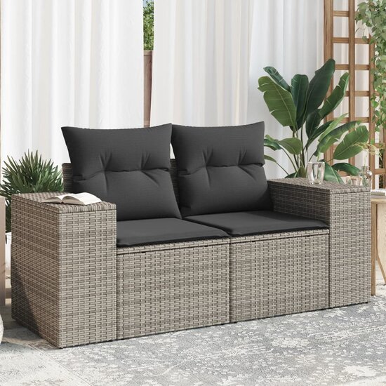 Tuinbank Nimf 2-Zits Met Kussens Poly Rattan Grijs