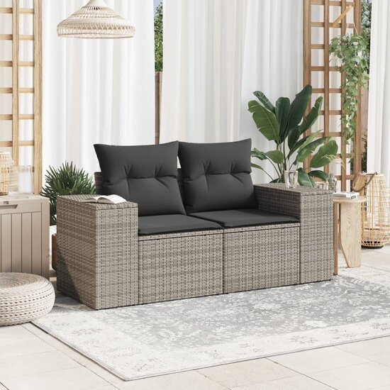 Tuinbank Nimf 2-Zits Met Kussens Poly Rattan Grijs