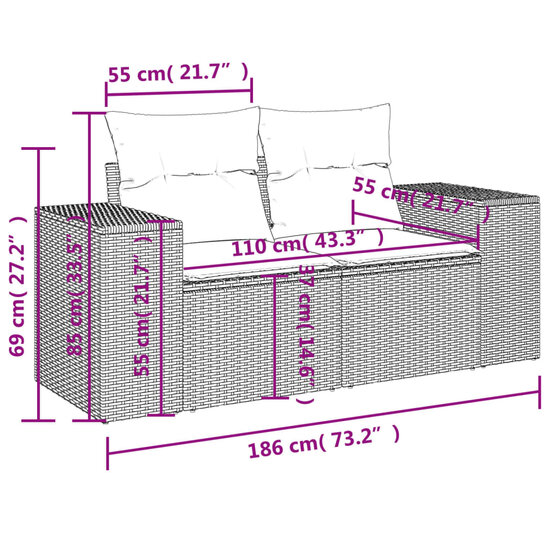 Tuinbank Nimf 2-Zits Met Kussens Poly Rattan Grijs