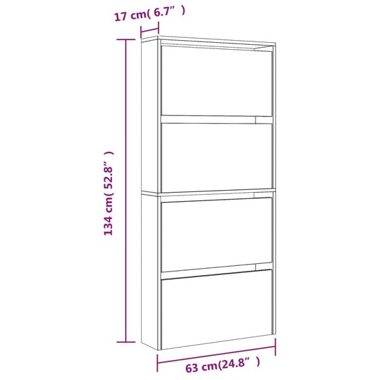 Schoenenkast Breughel Met Spiegel 4-Laags 63X7X34 Cm Zwart