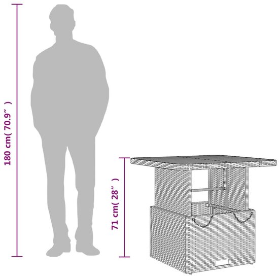 Tuintafel LIFT 80X80X71 Cm Poly Rattan En Acaciahout Zwart