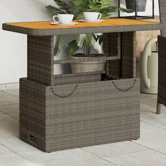 Tuintafel LIFT 90X55X71 Cm Poly Rattan En Acaciahout Grijs