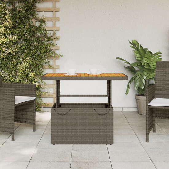 Tuintafel LIFT 90X55X71 Cm Poly Rattan En Acaciahout Grijs