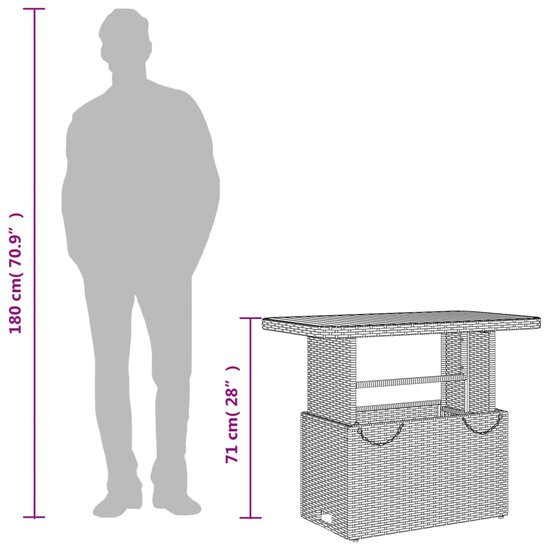 Tuintafel LIFT 90X55X71 Cm Poly Rattan En Acaciahout Grijs