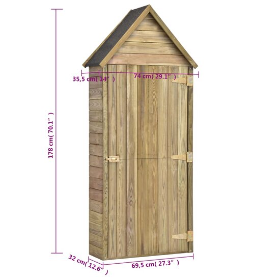 Tuinschuur Met Deur Ge&iuml;mpregneerd Grenenhout 69,5 x 32 x 178 cm