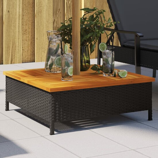 Parasolvoetbedekking 70X70X25 Cm Poly Rattan Acaciahout Zwart