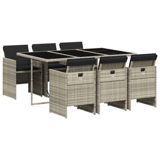 Tuinset Venus 6 stoelen Met Kussens Poly Rattan Grijs Glas