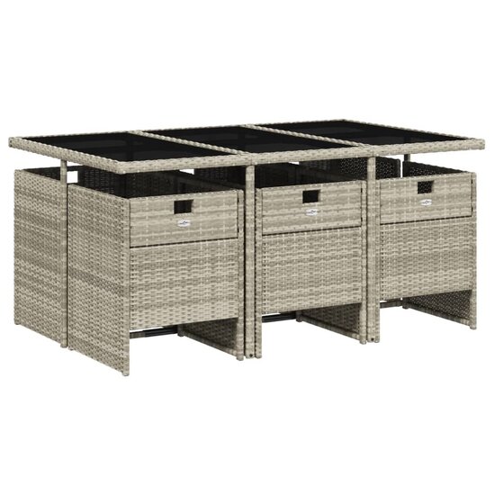 Tuinset Venus 6 stoelen Met Kussens Poly Rattan Grijs Glas