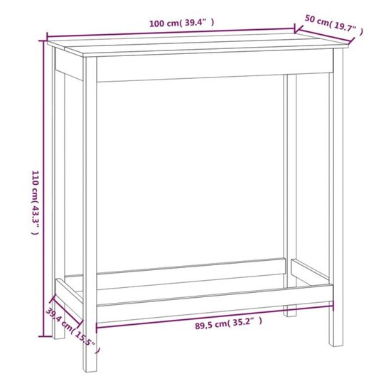 Bartafel Jazz Massief Grenenhout 100 x 50 x 110 cm Wit