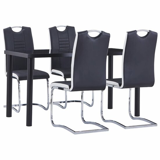 Eethoek Trinidad kunstleer zwart 140x70cm met 4 stoelen