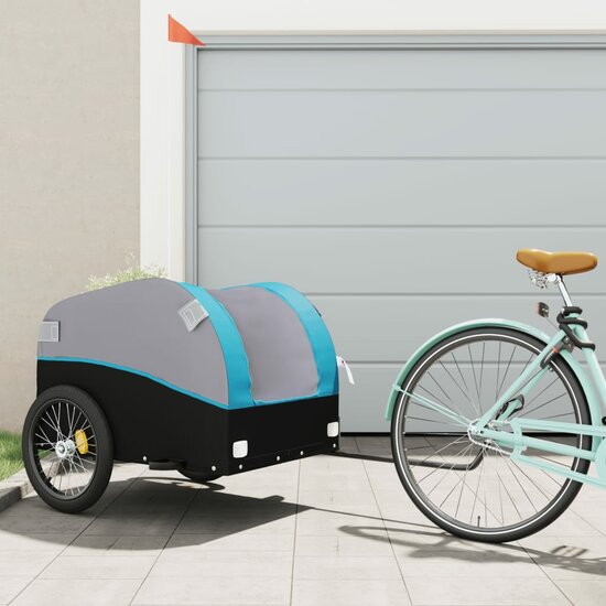 Fietskar 45 kg ijzer zwart en blauw 133 x 68 x 68 cm Fietstrailer