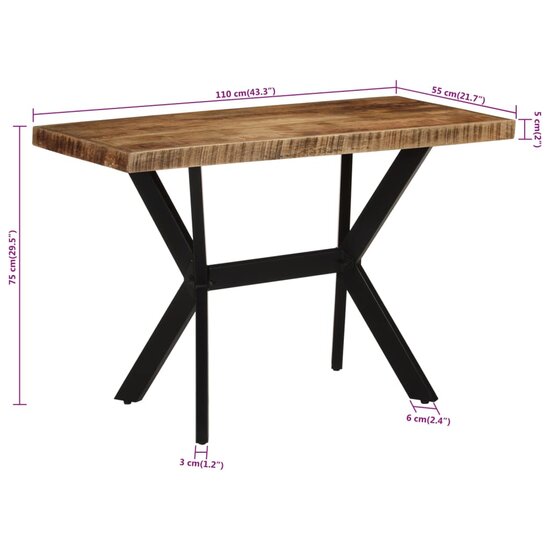 Eettafel  Anton 110x55x75 cm massief mangohout - smalle eettafel