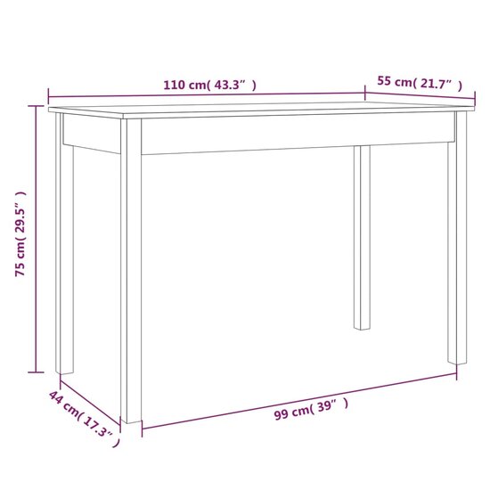 Eettafel  Kooistra 110x55x75 cm massief grenenhout bruin - smalle eettafel