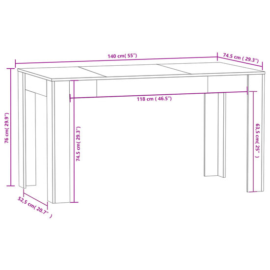 Eettafel Nero 140x74,5x76 cm zwart - smalle eettafel