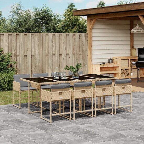 Tuinset Mantoe met kussens poly rattan beige - 9-delig