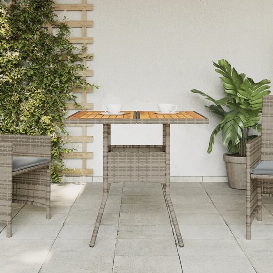 Tuintafel Fanny met acaciahouten blad 80x80x75 cm poly rattan grijs